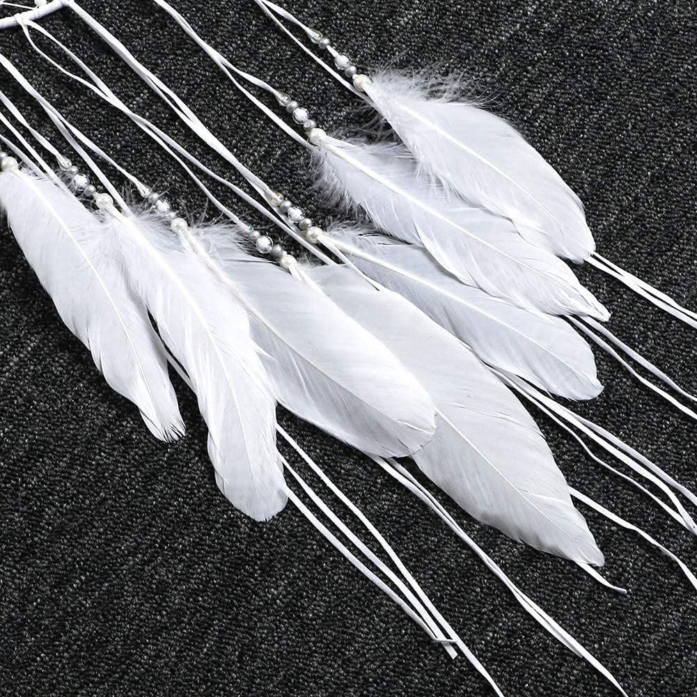 Dream Catcher Handmade Moon Design with Feathers Dreamcatcher Wall Hanging Home Decoration Ornament Christmas Festival Craft for Bedroom Living Room Outdoor(White Moon) image number 6