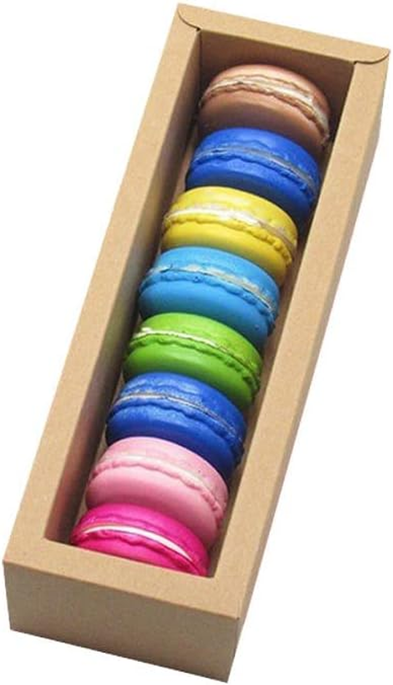 AIMALL 25PCS White/Kraft Macaron Boxes, 8/16 Hold Rectangular Favour Bomboniere Cookie Packaging, 8.07X2.76X1.97In & 8.19X4.92X1.97In, Easy Assemble, Durable, Flat Pack, No Glue