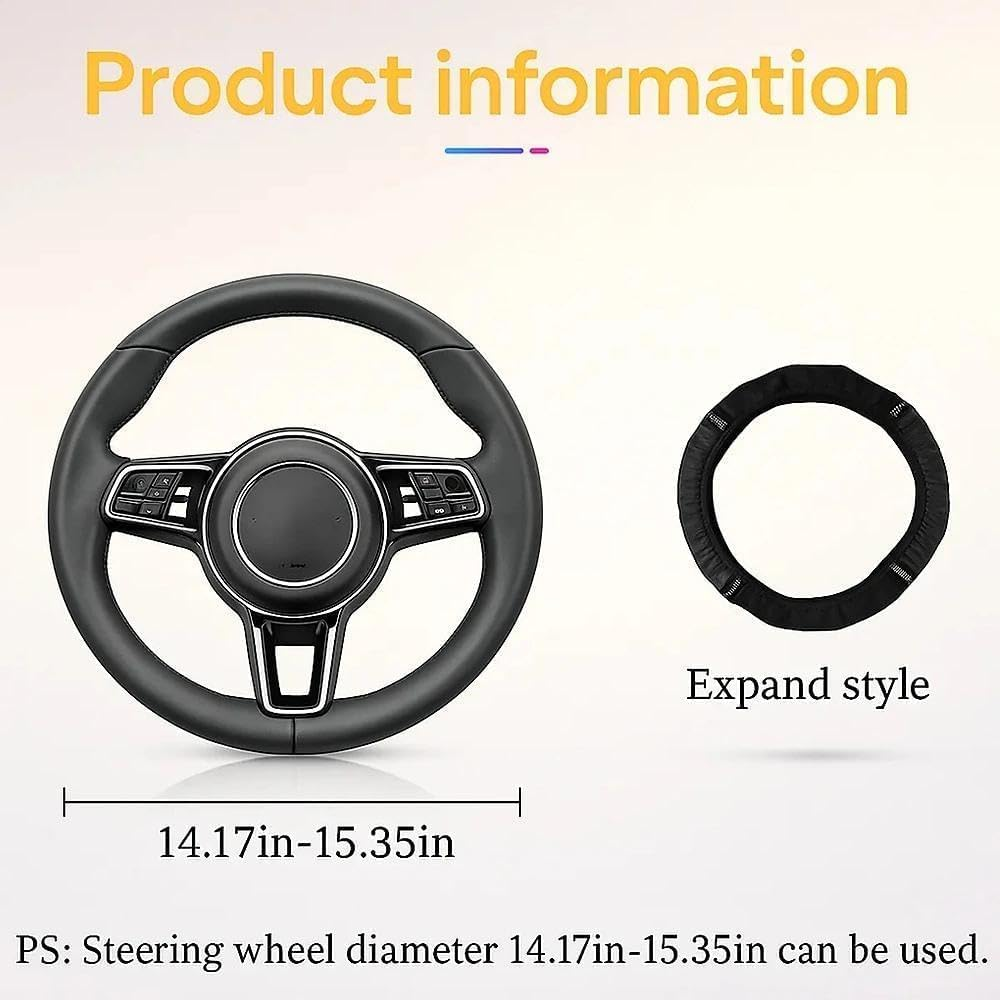 Car Steering Wheel Cover, 15 Inch Bling Rhinestone Soft Leather, Diamond Crystal for Women, Elastic Steering Wheel Protector for Most Cars (Black) image number 3