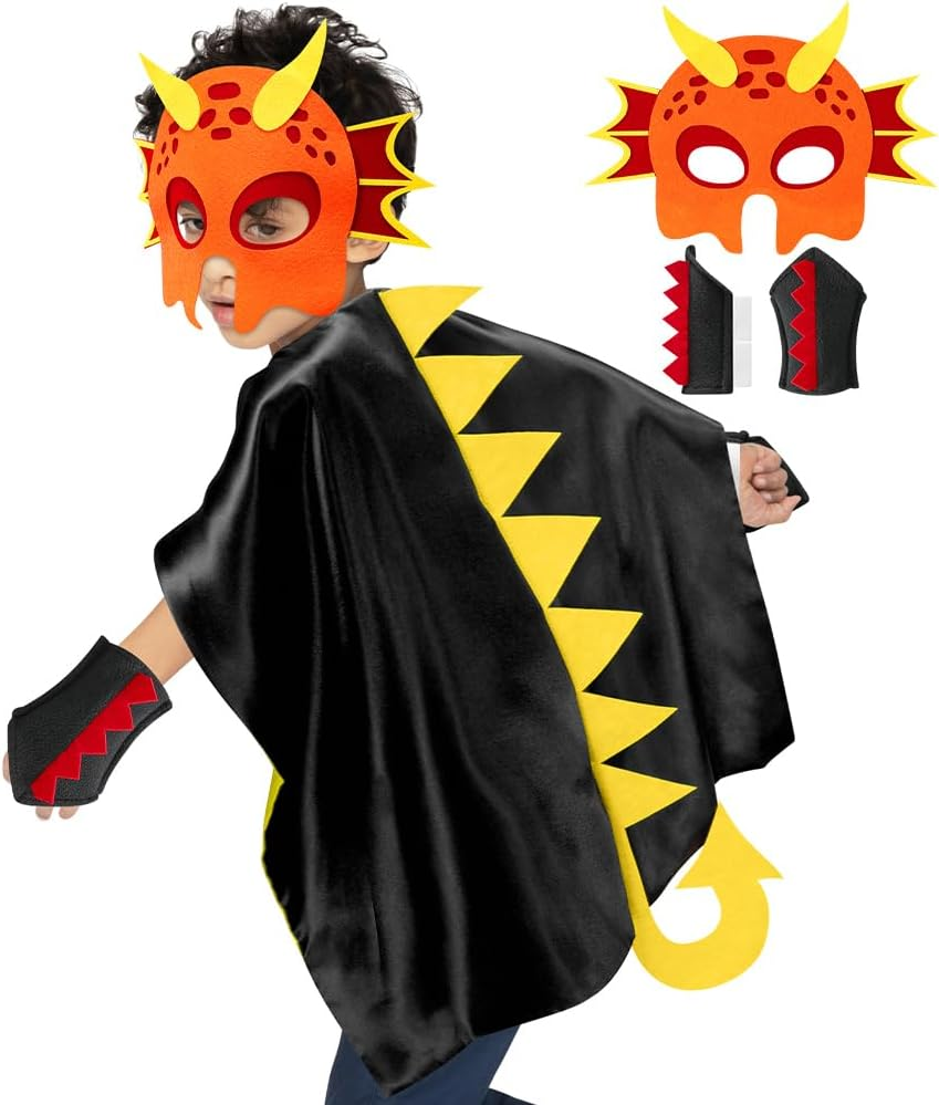 AUTOWT Dinosaur Capes Costume for Kids, 4 Pack Dragon Toddlers Boys Girls Dress up Costumes Clothes with Masks Paws Dino Role Play Birthday Party Favors