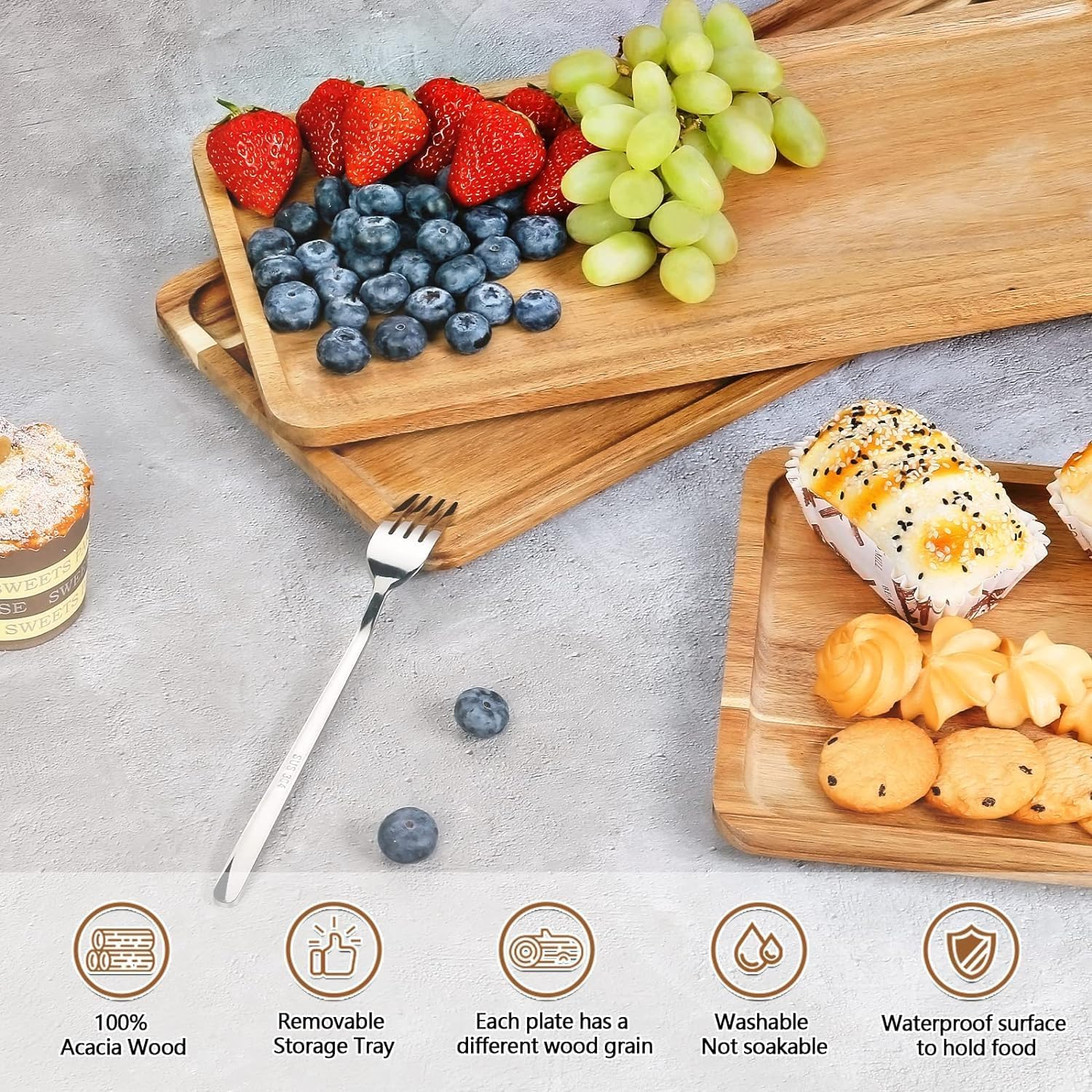 3 Tiered Tray Stand - Three Tiered Serving Stand with Acacia Wood Serving Trays & Platters for Cupcake Stand,Wooden Dessert Table Display Set,Charcuterie Boards,Food,Party,Vendors