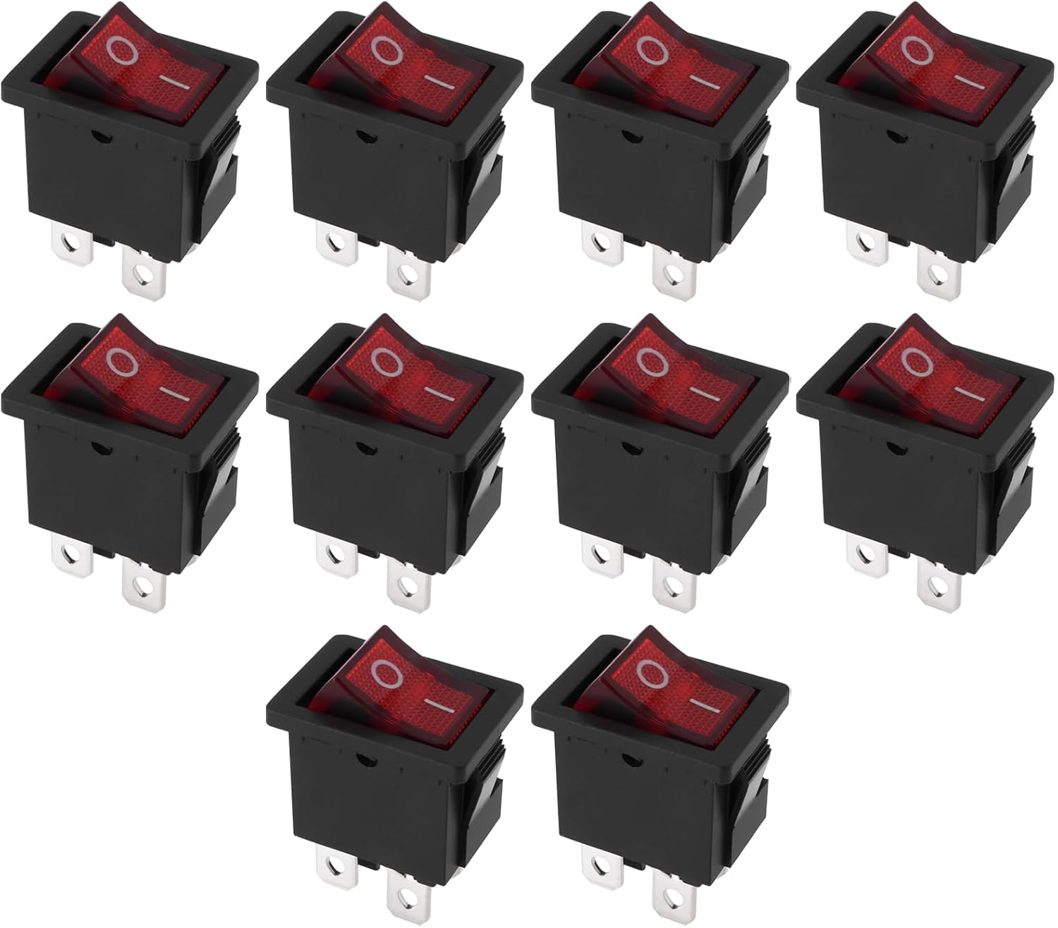 SING F LTD 10Pcs DPST 4Pin Rocker Switch 6A 250V Switch Illuminated (Red) KCD1-104 Suitable for Car and Marine(21X15Mm)