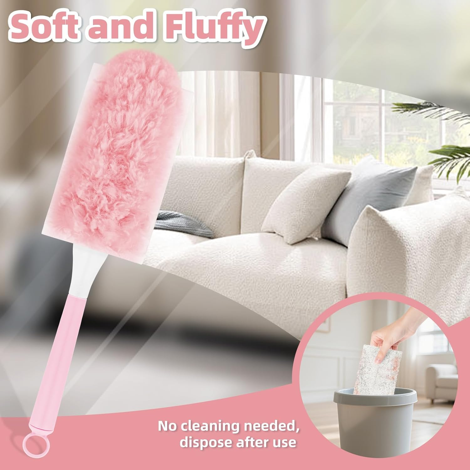 Nicemiya Pack of 37 Duster Compatible with Swiffer Dust Magnet Refill Pack 360&deg; Duster, for Cleaning Pet Hair, Dust Dirt (35 Cloths + 2 Handles, Pink) image number 4