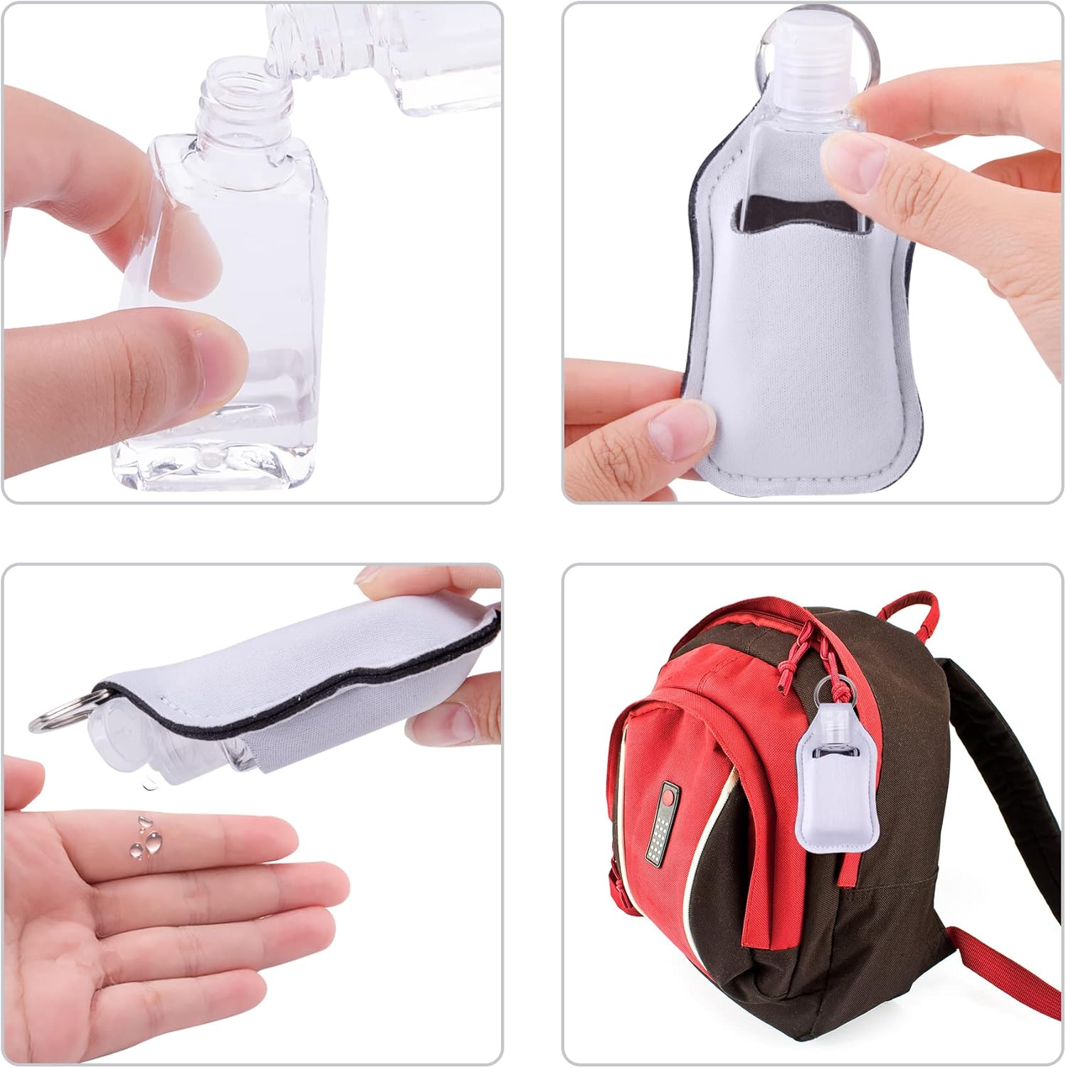 Duufin 60 Pieces Empty Travel Size Hand Sanitizer Bottles with Keychain Set Including 30 Pieces Clear Refillable Bottles and 30 Pieces Hand Sanitizer Holder Keychain for Backpack and Purse image number 6