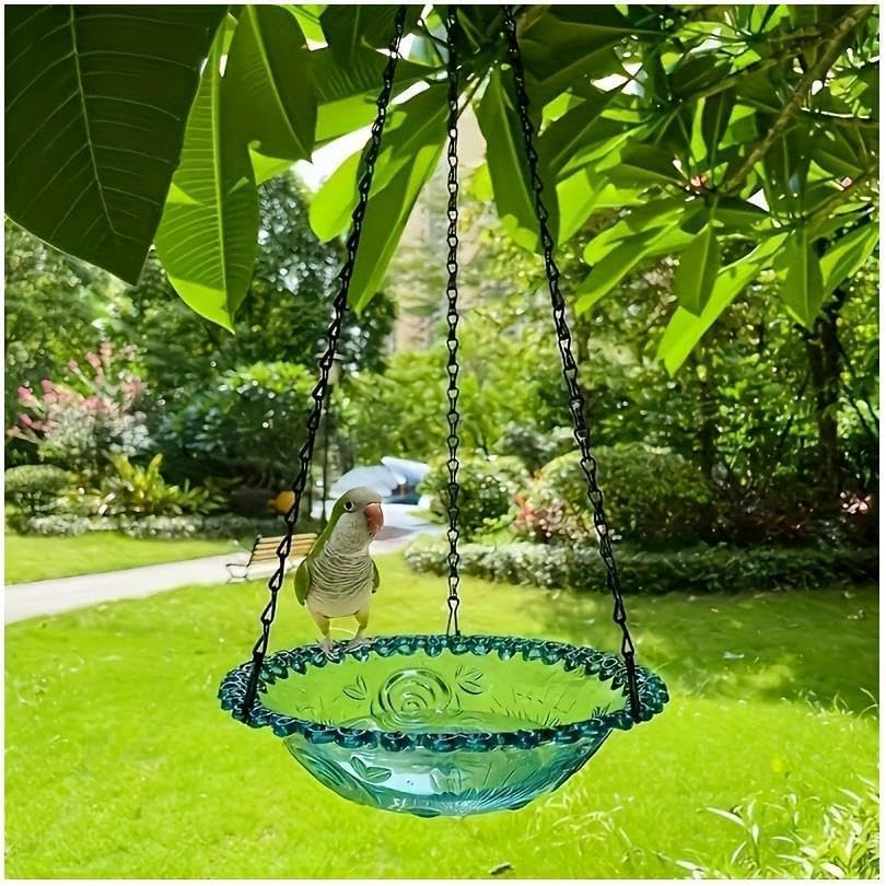 Flower Shaped Hanging Bird Bath Bowl with Metal Chain, 1Pc round Hanging Bird Feeder and Birdbath, round Bird Flower Shaped Bird Feeder and Bath Bowl with Chain, Blue image number 6