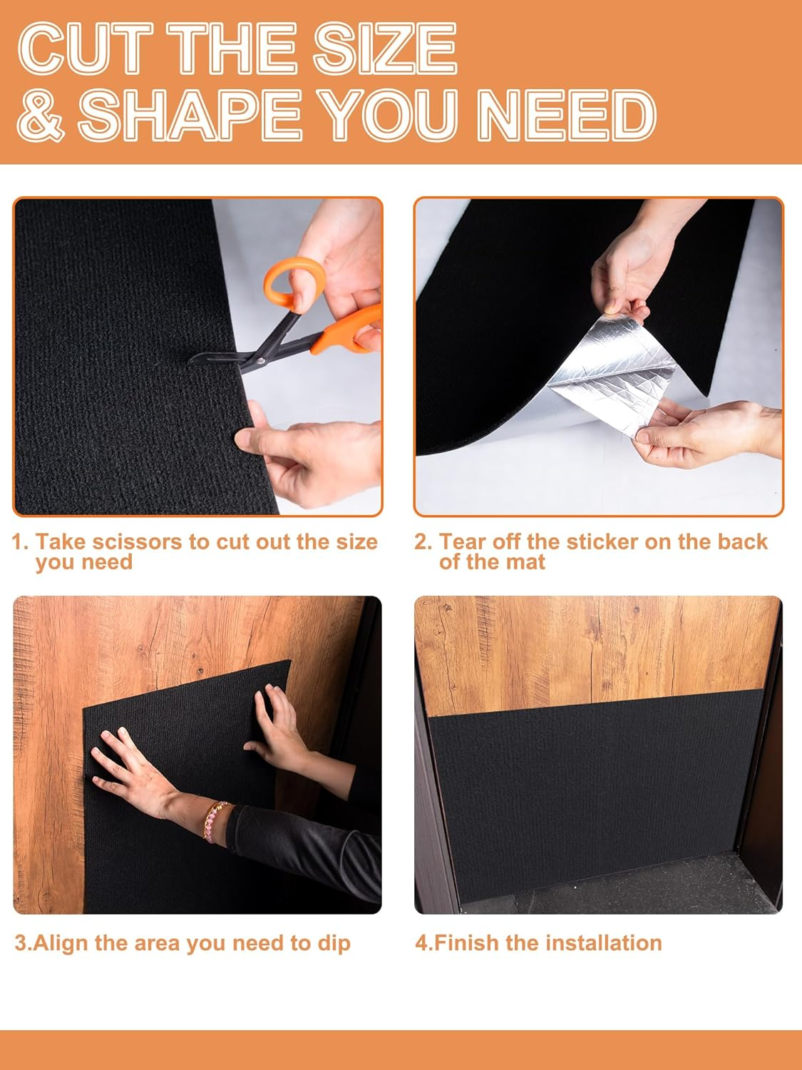 Cat Scratching Mat 78.7"X15.8" Self-Adhesive Trimmable DIY Cat Wall Climbing Carpet, Cat Couch Protector, Cat Scratching Pad Replacement (Black) image number 5