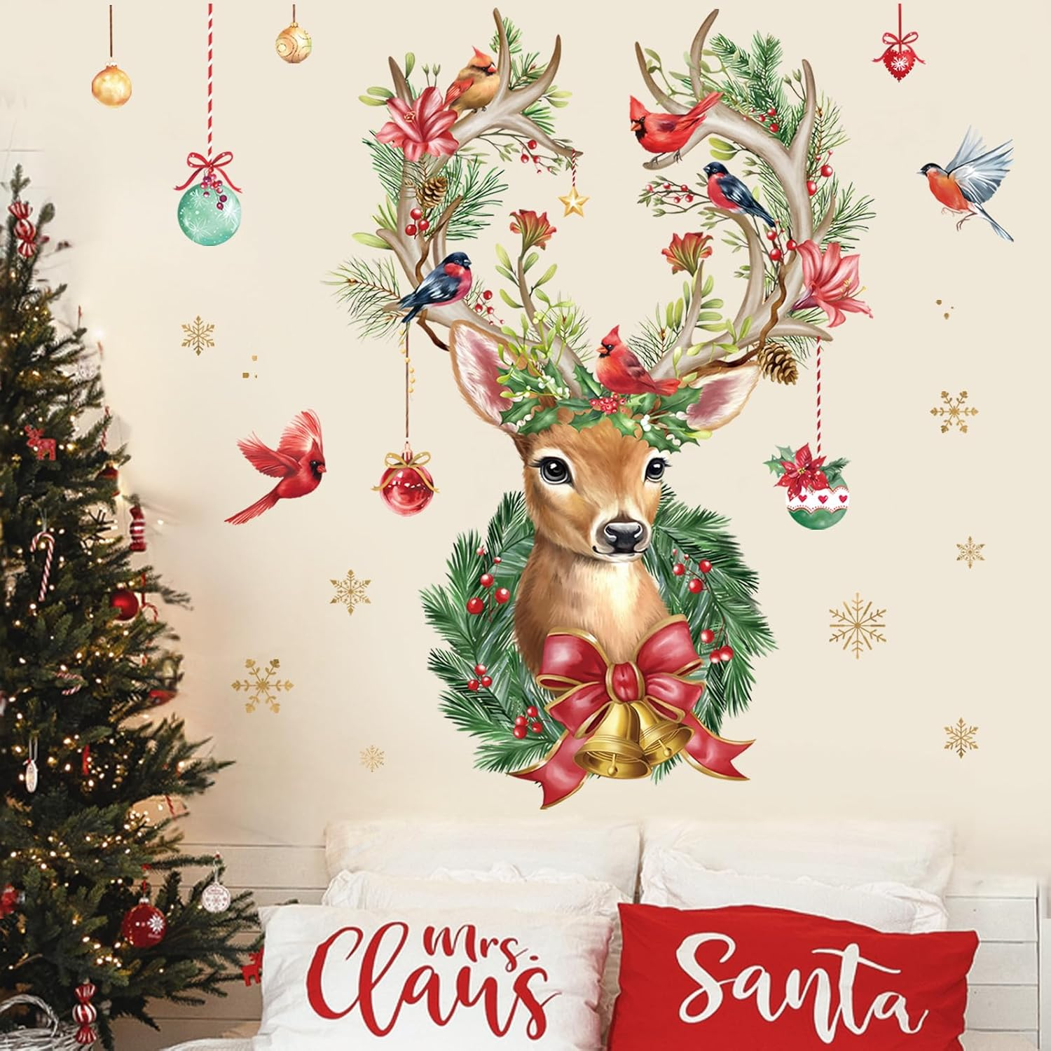 Wondever Red Birds Tree Branch Window Clings Cardinal Glass Sticker Decal anti Collision Double-Side Static Window Decals for Home Glass