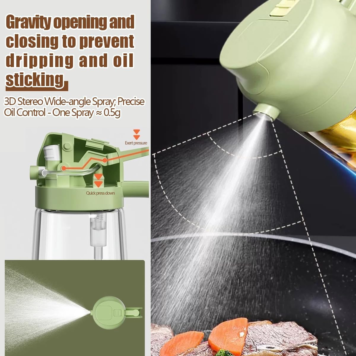 Dark Olive Oil Spray and Pour Bottle, 16Oz/470Ml, Glass, Sunlight Protection, Dual-Purpose Design, Leak-Proof Sealing, Cooking, Outdoor Activities image number 5