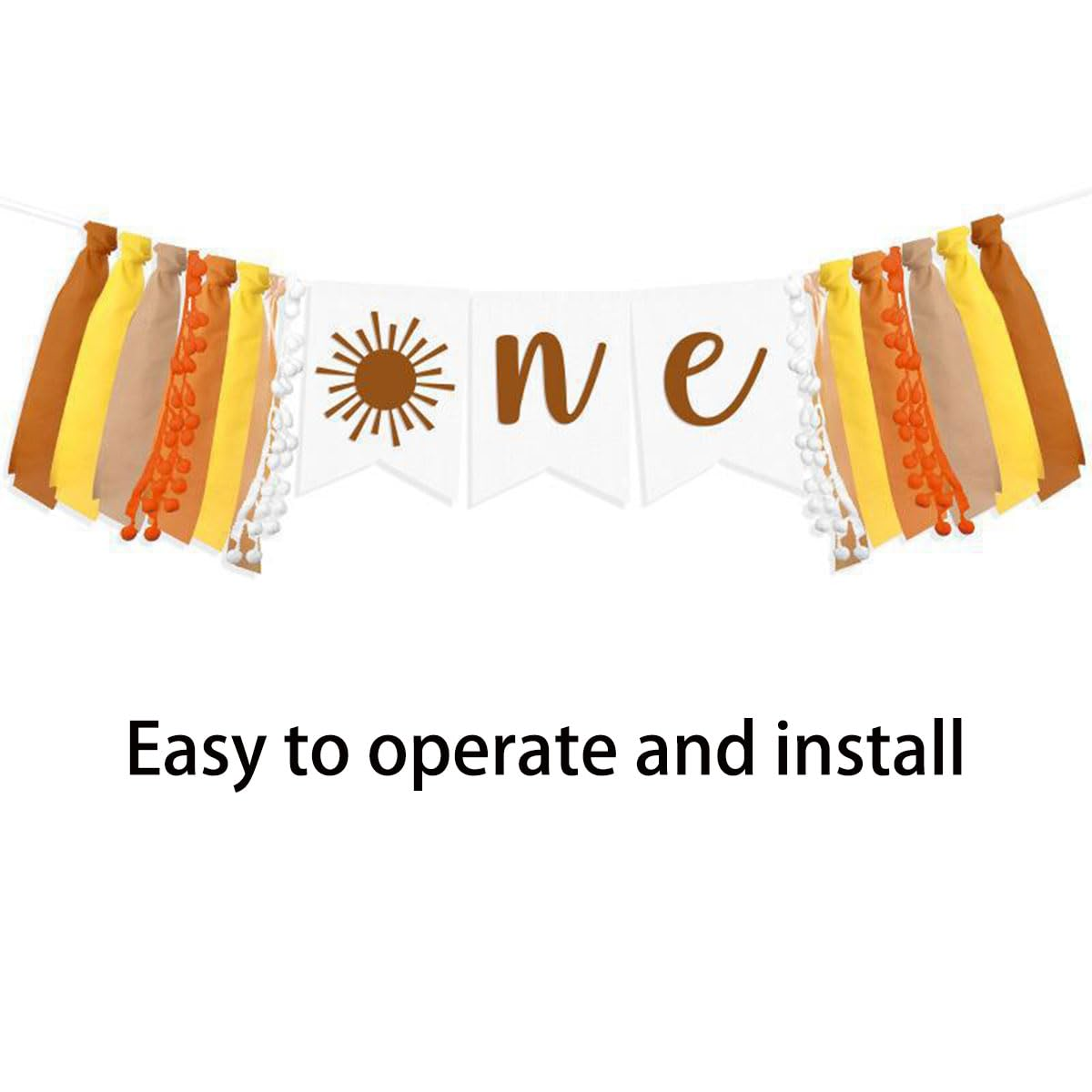 AIMALL Birthday Party High Chair Banner for 1 Year Old - Decorative Flag with "ONE" Letters and Handmade Fabric Tassels, Colorful Cloth Strip for Baby'S First Birthday image number 6