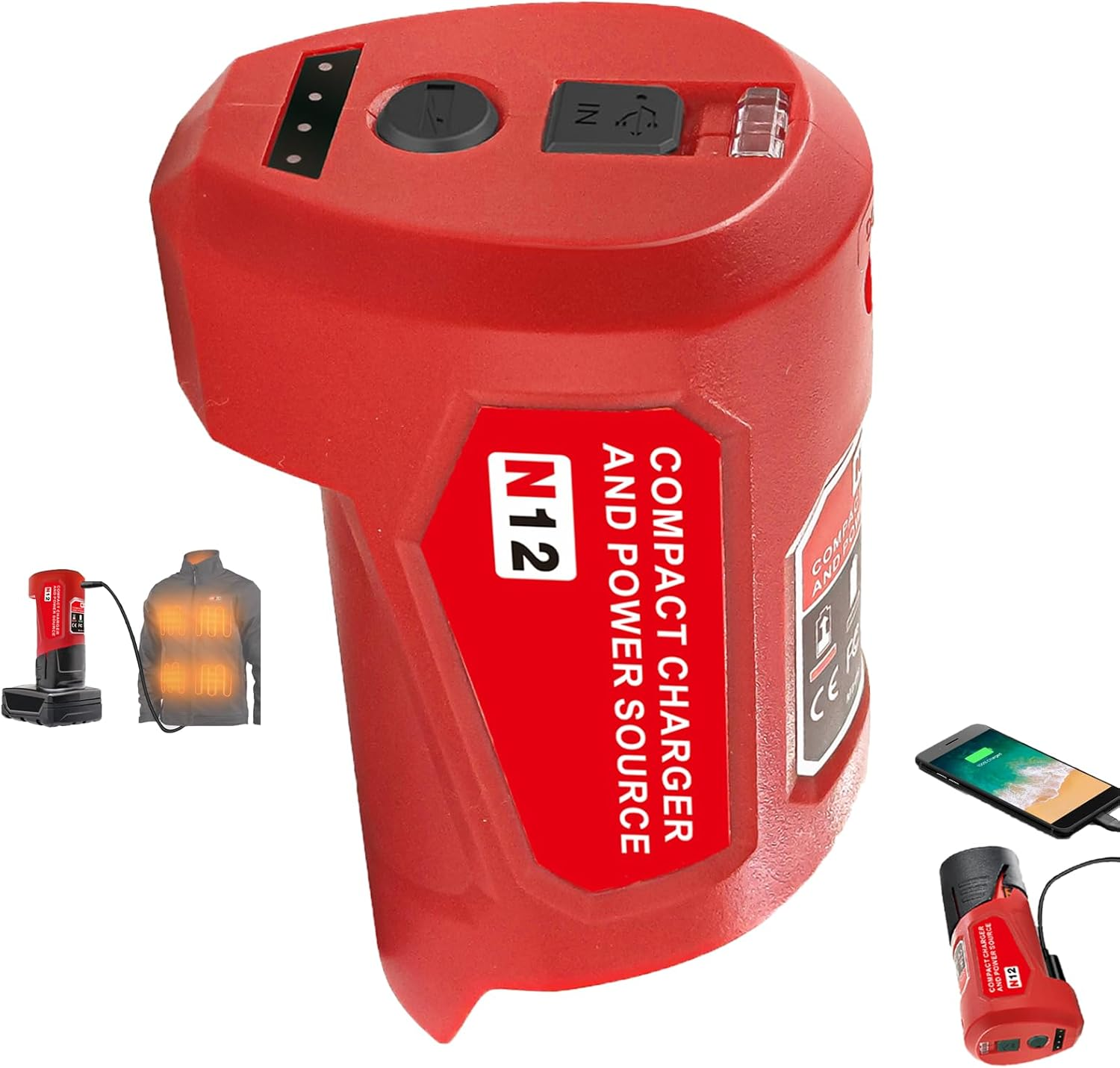 M12 12V USB Power Source Charger Adapter for Milwaukee M12 Lithium Battery, W/Type-C Input Charing Port, USB Output & DC 12 Volt Outlet for 12V Heated Jacket, Replace 48-59-1201 49-24-2310 image number 6