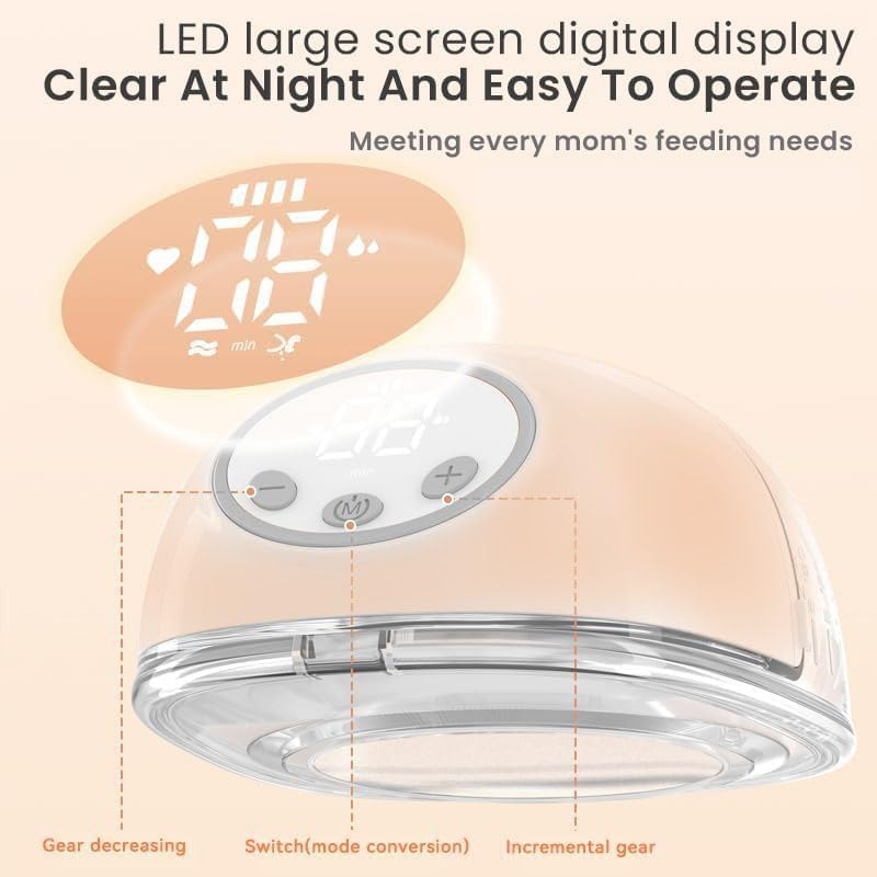 Oolong Wearable Breast Pump,Breast Pump Hand-Free,Milk Pump,Breast Pump,4 Modes 12 Levels,Led Display,1100Mah Ultra-Long Life,Silicone Double Enamel Design, 180Ml Large Capacity, Low Noise, No Binding image number 3