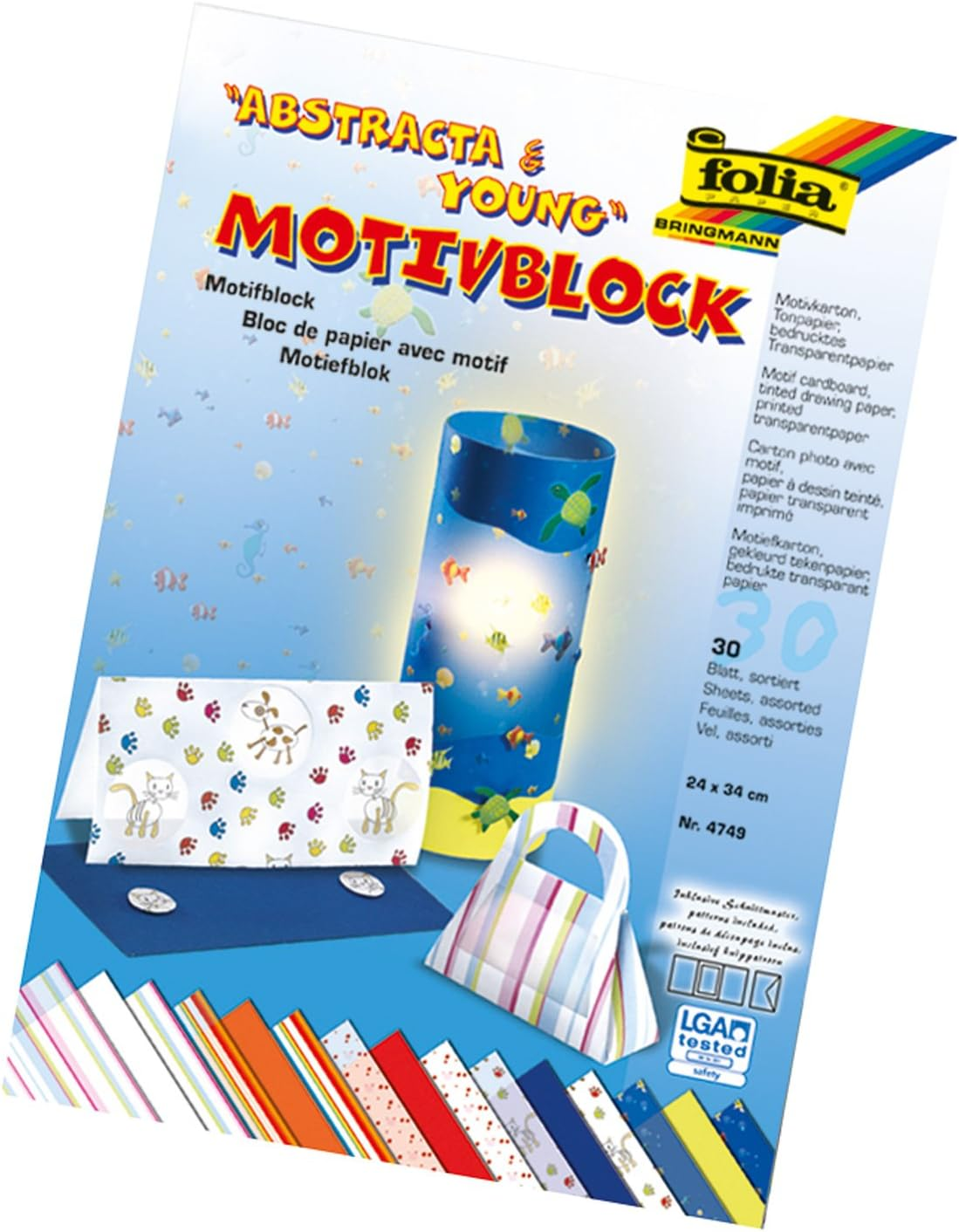 Folia 4749 - Abstracta and Young Motif Pad, 24 X 34 Cm, 30 Sheets, Assorted, 10 X Motif Cardboard, 10 X Printed Tracing Paper, 10 X Coloured Paper, for a Variety of Crafts