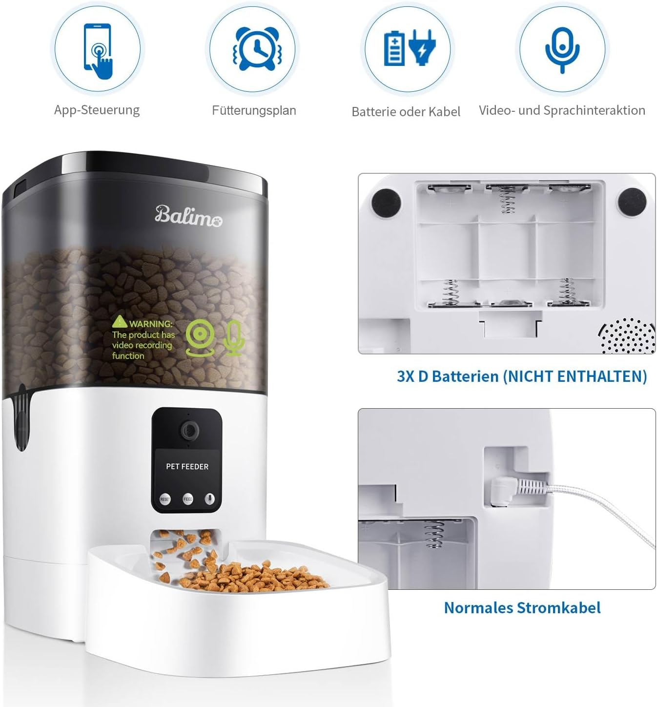Balimo Automatic Cat Feeder with HD 1080P Video, 4L Wifi Automatic Cat Feeder with App Control & Night Vision, up to 20 Servings and 8 Meals per Day (Only 2.4G Wifi) image number 5