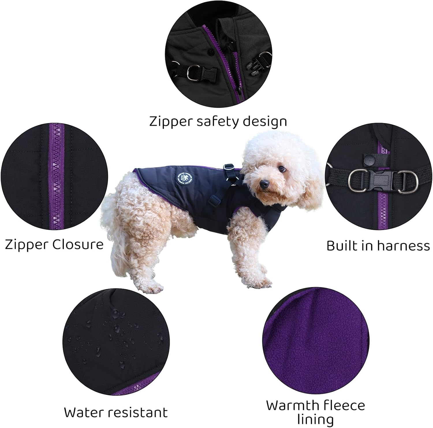 Norbi Dog Winter Coat with Harness Built In, Waterproof Windproof Jacket, Warm Puffer Vest for Small Medium Large Dogs, All Weather Cold Weather Gear for Walking(Black, M)