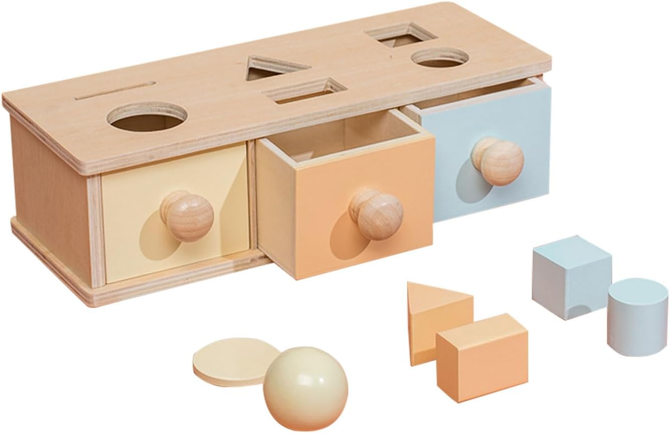 Montessori Multipurpose Drawer 3-In-1 Object Permanence Box Coin Box Shape Sorter Object Montessori Toy Shelf Permanence Toys for Babies Slide and Seek Ball Run Christmas Birthday for 12 Months + image number 4