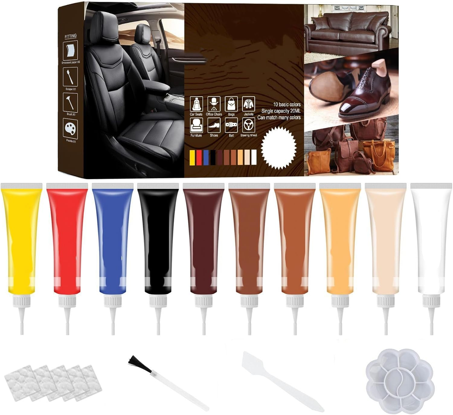 Leather & Vinyl Repair Kit, Vinyl Repair Kit for Car Interiors, Peeling on Furniture, Couches, Car Seat, Sofa, Jacket and Purse, Restores Faux Pleather, Easy Application (Ten Colors) image number 6