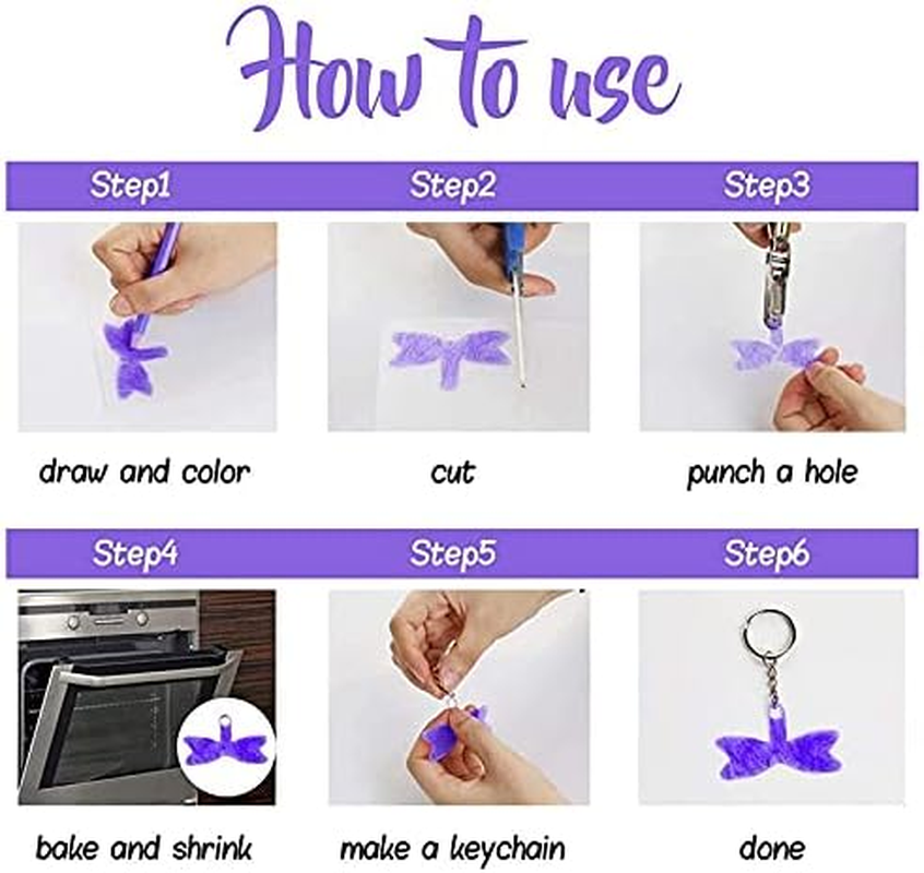 Hepzest Shrinky Art Paper Heat Shrink Sheet Plastic Kit Hole Punch Keychains Pencils DIY Drawing image number 6