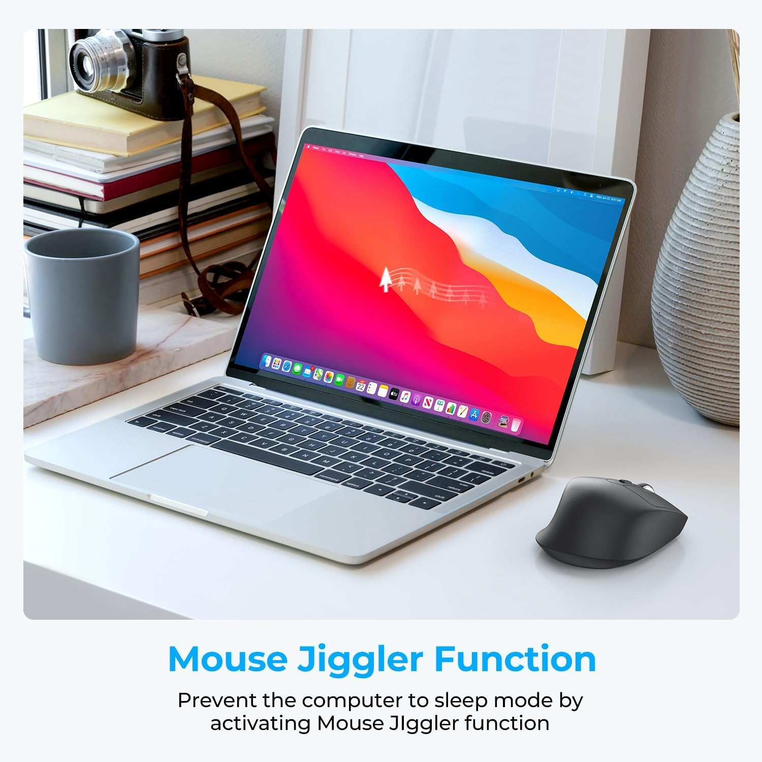 Iclever MD360 Ergonomic Bluetooth Mouse with Mouse Jiggler, Wireless Rechargeable Mouse, BT&2.4G for 3 Devices Connection, 4 Adjustable DPI, Silent Click, Compatible with Ipad/Mac/Pc image number 1