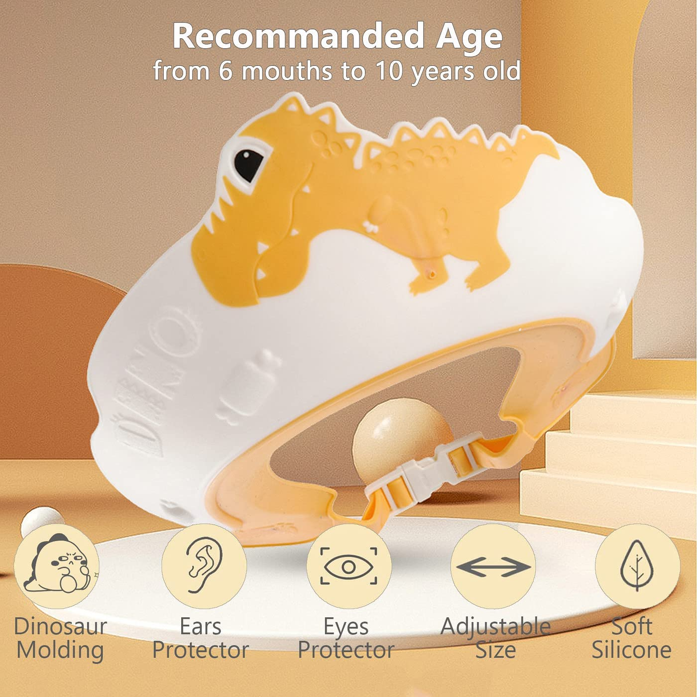 FUNUPUP 2 Pack Baby Shower Cap, Kids Shampoo Shower Bath Cap Adjustable Hair Washing Shampoo Shield Baby Visor for Eyes and Ears Protector (Dinosaur) image number 3