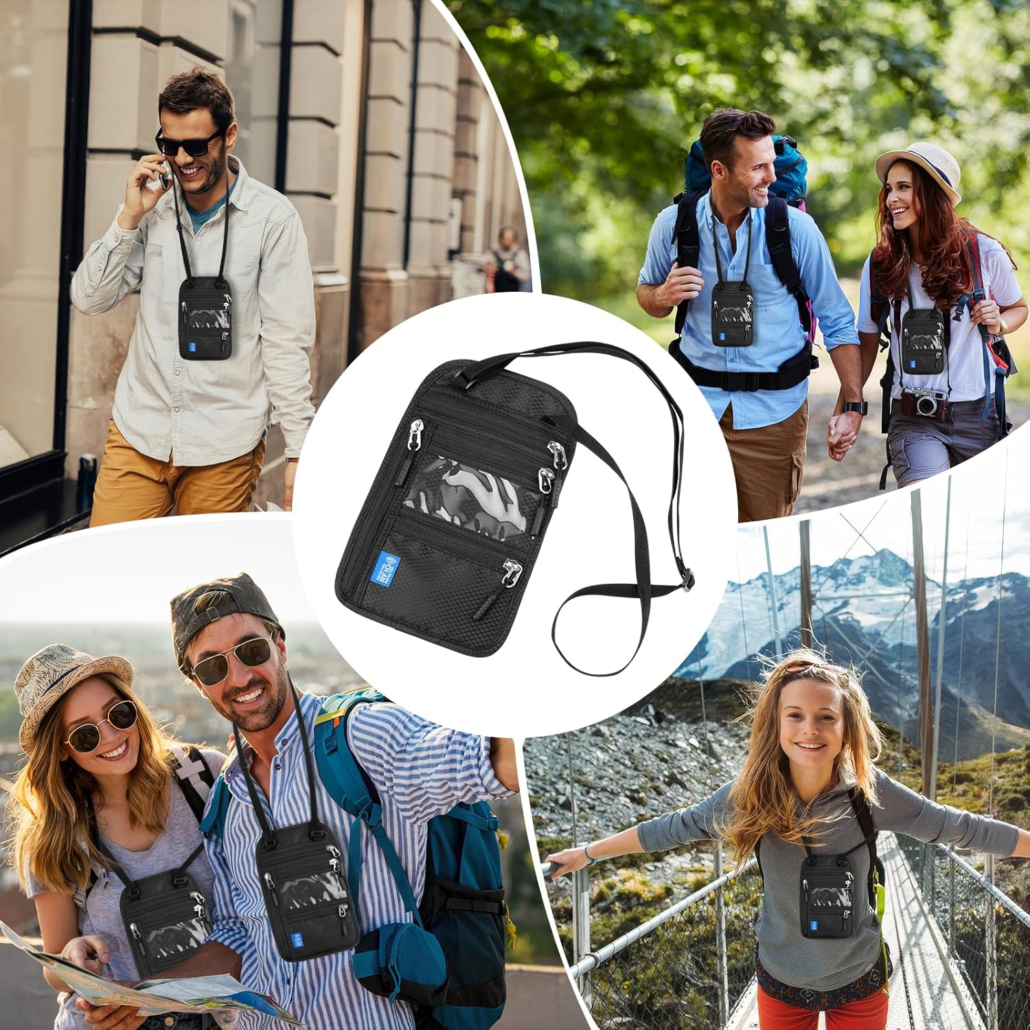 Neck Pouch with RFID Protection, Anti-Theft Chest Pocket Men, Waterproof Travel Wallet, Adjustable Unisex Security Pocket Travel for Passport Cards Smartphone Money, Black, 24*15.5Cm, Neck Pouch With image number 2