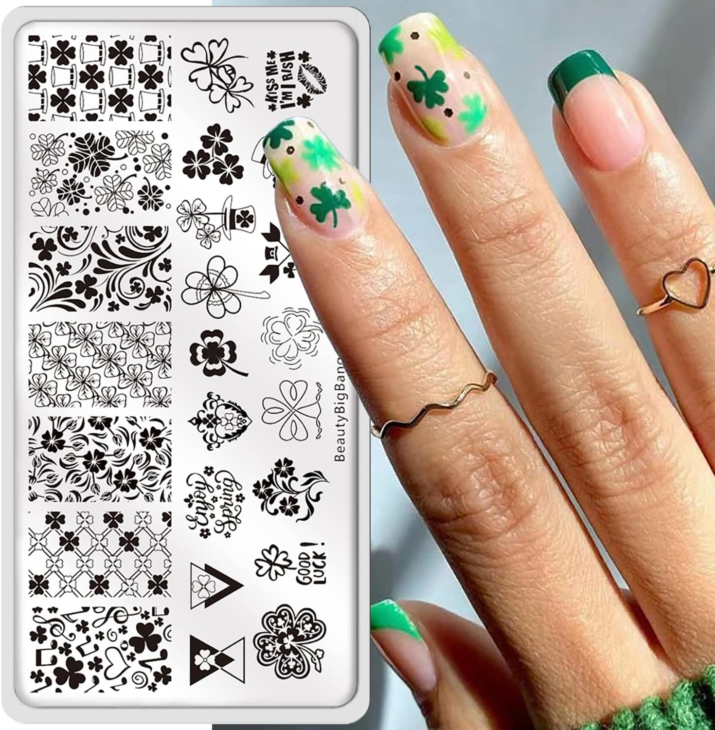 St Patricks Day Nail Stamping Plate Spring Shamrock Nail Stamping Plates Irish March 17Th Nail Decorations Polish Gel Nail Art Stamping Template Set Manicure Stencils Tool