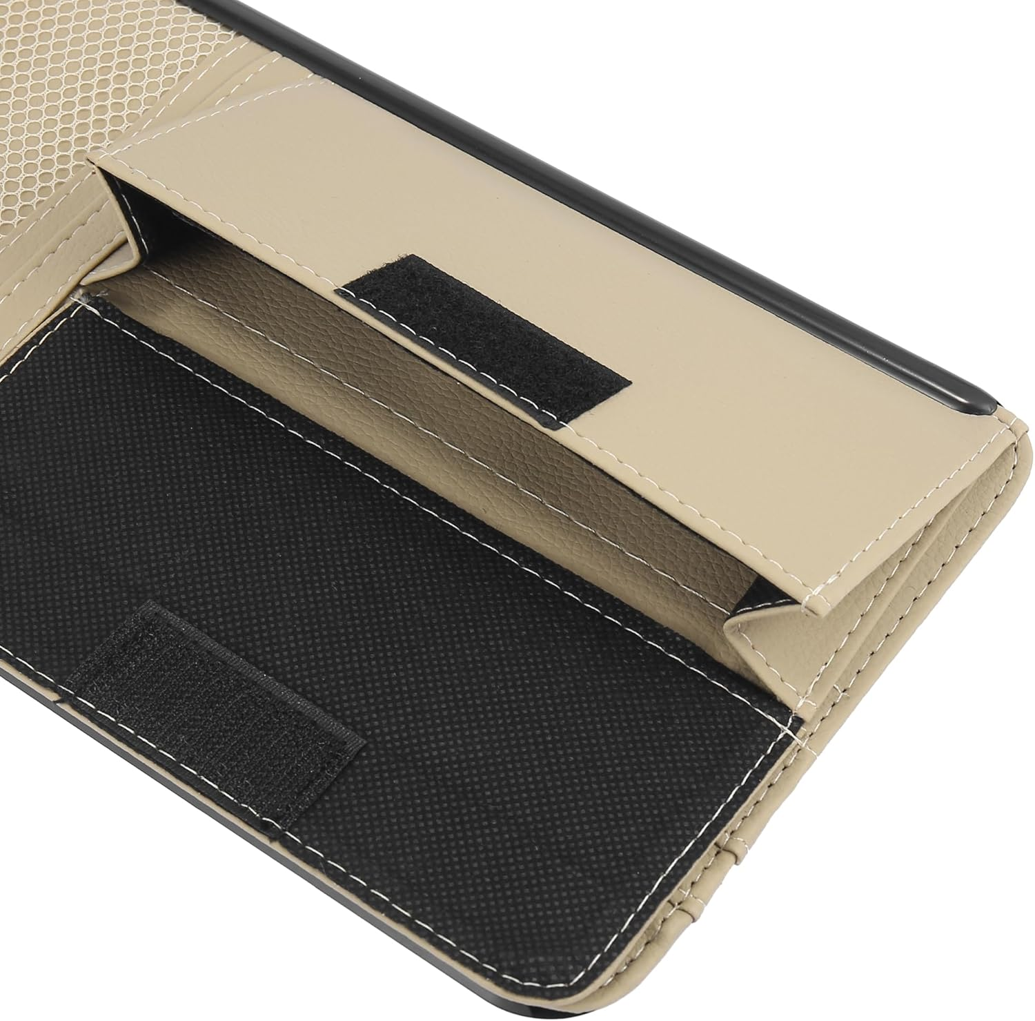 X AUTOHAUX Beige Universal Car Sun Visor Organizer Sunglasses Case Storage Pocket Hook and Loop Tape ABS PU Leather for SUV RV Truck - Beige image number 5