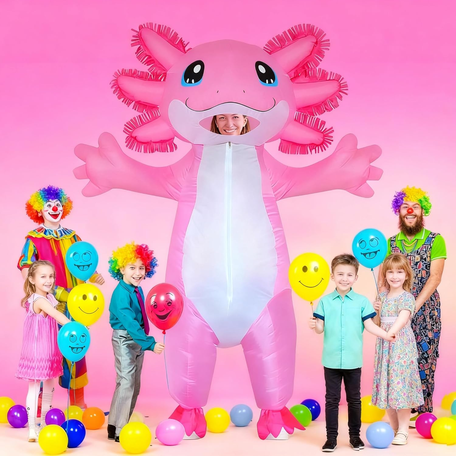 Inflatable Costume Adult Axolotl Costumes Deluxe Halloween Air Blow-Up Costume Axolotl Costumes for Women Men Cosplay Party image number 5