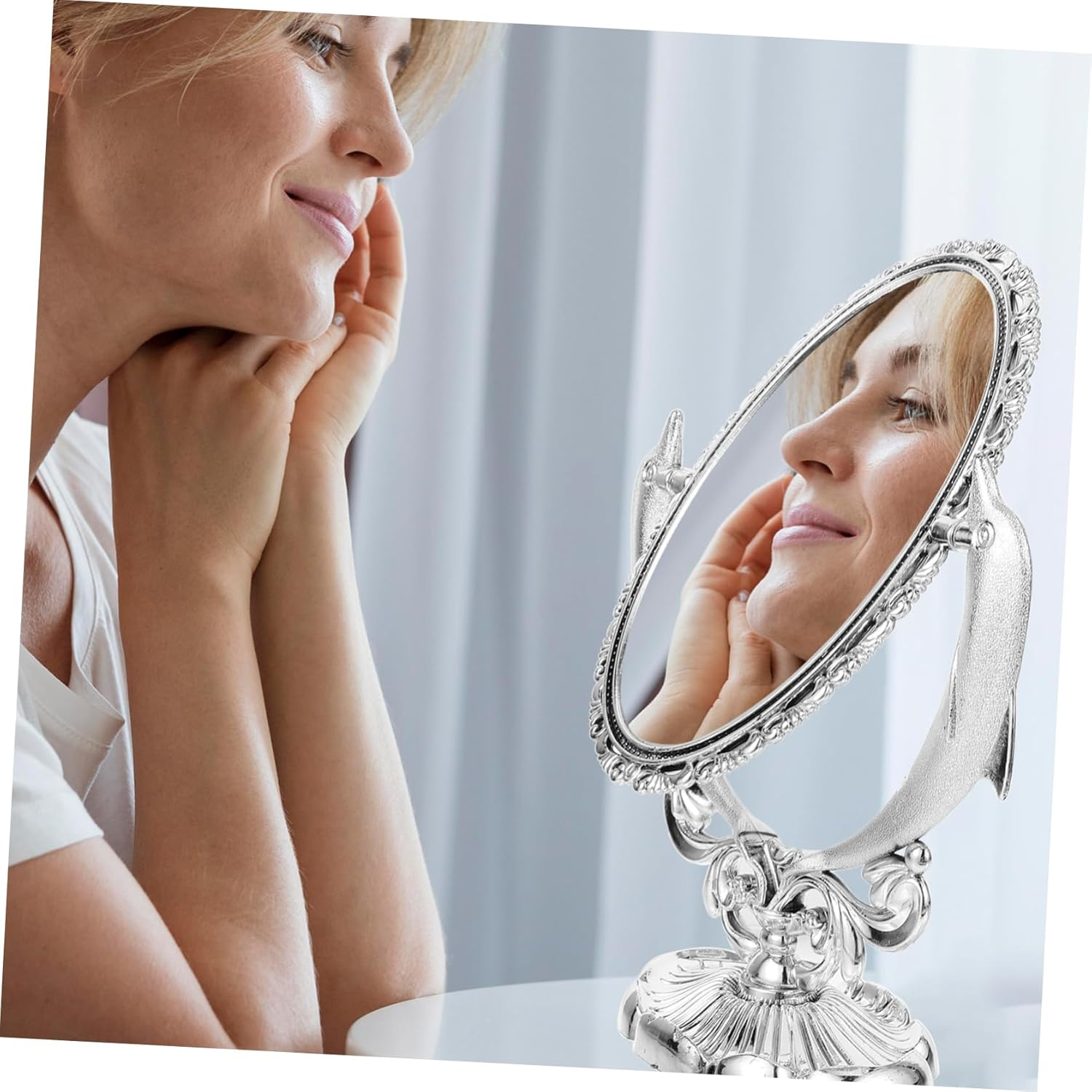 HONMEET Desktop Double-Sided Makeup Mirror Elegant Decorative Table Mirror for Beauty Salon and Home Use Viewing Angle for Makeup Application image number 5