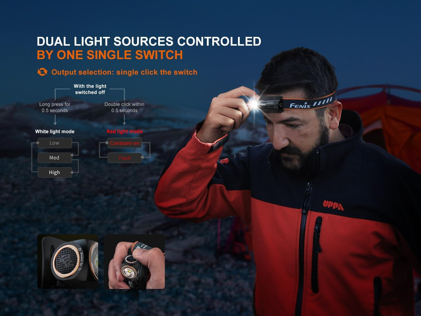 Fenix HM23 V2.0 Head Torch - Aluminum & Multi Purpose - 300 Lumens & 88M Long Throw - Super Bright & 100 Hrs Working - Magnetic Tail Cap - 150&deg; Vertical Tilt - Emergency Light for Camping & Hiking image number 5