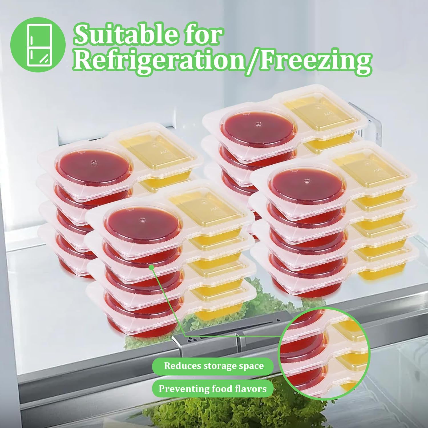 40Pcs Double Compartment Condiment Container with Lids 2 Compartment Snack Containers Reusable Snack Pack Containers Double Condiment Container for To-Go Sauce, Food Travel Snack,Sampling (Model 2) image number 2