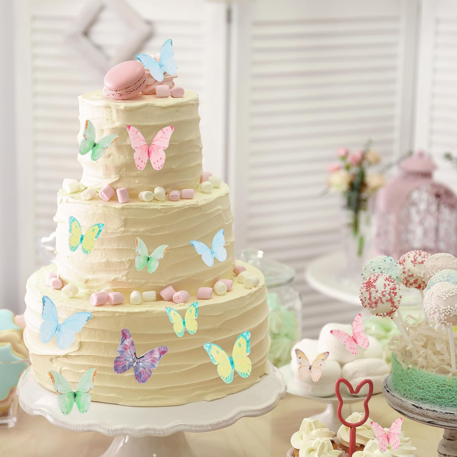 40Pcs Edible Butterfly Cupcake Toppers Wafer Paper Butterfly Cake Toppers Colorful Vivid Butterfly Cake Decorations for Wedding Anniversary Baby Shower Birthday Party Decorating image number 6