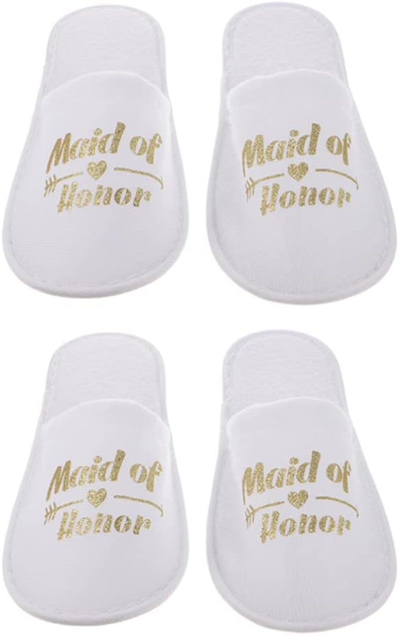 White Wedding Slippers: 2 Pairs Maid of Honor Slippers Closed Toe Spa Slippers Soft Bridesmaid Slippers Pajamas Party Bridesmaid Decor image number 3