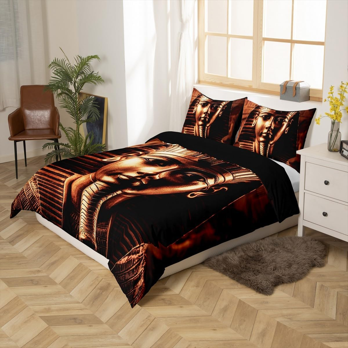 Erosebridal Pharaoh Bedding Sets, King Size 3D Ancient Egypt Tribe Decor Comforter Cover Set for Adult Women Boys Bedroom Home Decor, Egyptian Pyramids Exotic Style Duvet Cover, No Filling Inside image number 5