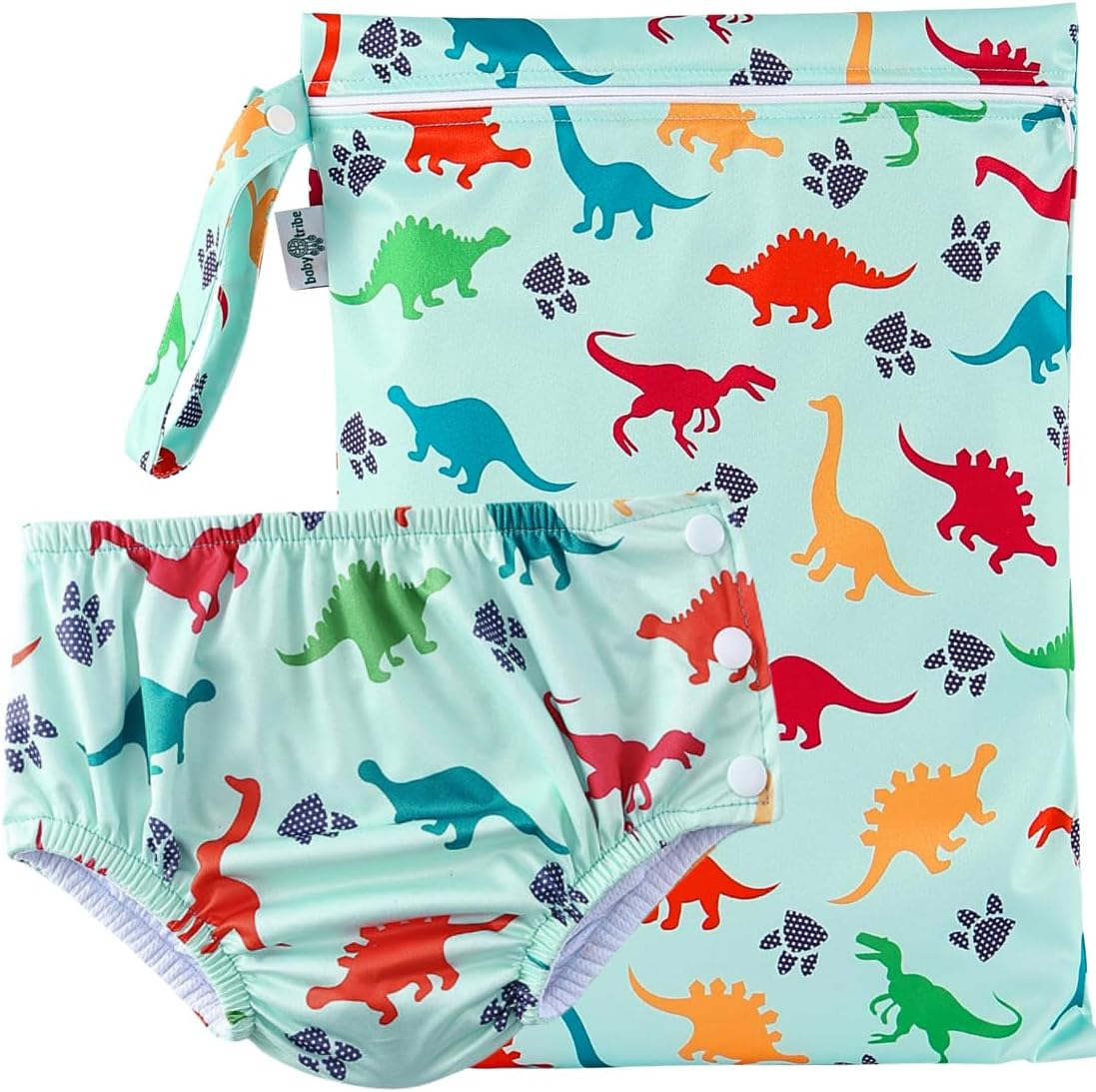 Reusable Swim Nappy with BONUS Wet Bag SMALL 4.5-7Kg (0-6Mths/Size 000-00) Premium Cloth Baby Boy Swimming Diaper & Matching Wet Bag Set DINOSAUR ROAR_S