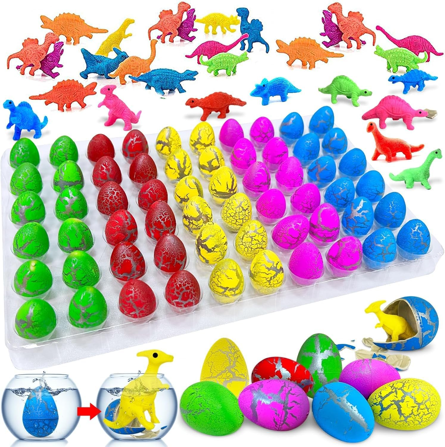 60PCS Small Dinosaur Eggs Toys,Hatching Dinos Egg for Dinosaur Favors Party Birthday Valentine Goodie Bag Stuffers Classroom Carnival Prizes Bulk Pinata Fillers Novelty for Toddler Kids 3-10 Boy Girl image number 5