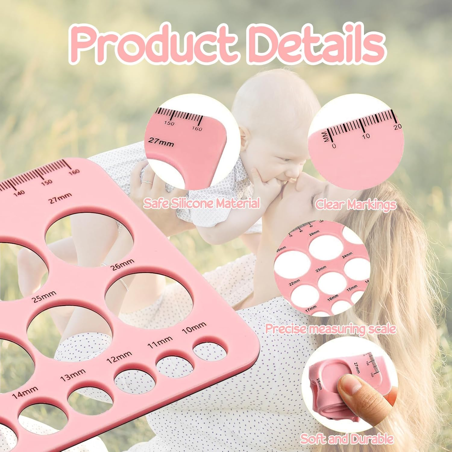 Nursi Luna Nipple Ruler for Flange Sizing, Nipple Measurement Tool for Flanges, Silicone and Soft Nipple Flange Measure Tool, Breast Pump Nipple Size Ruler for New Mothers image number 6