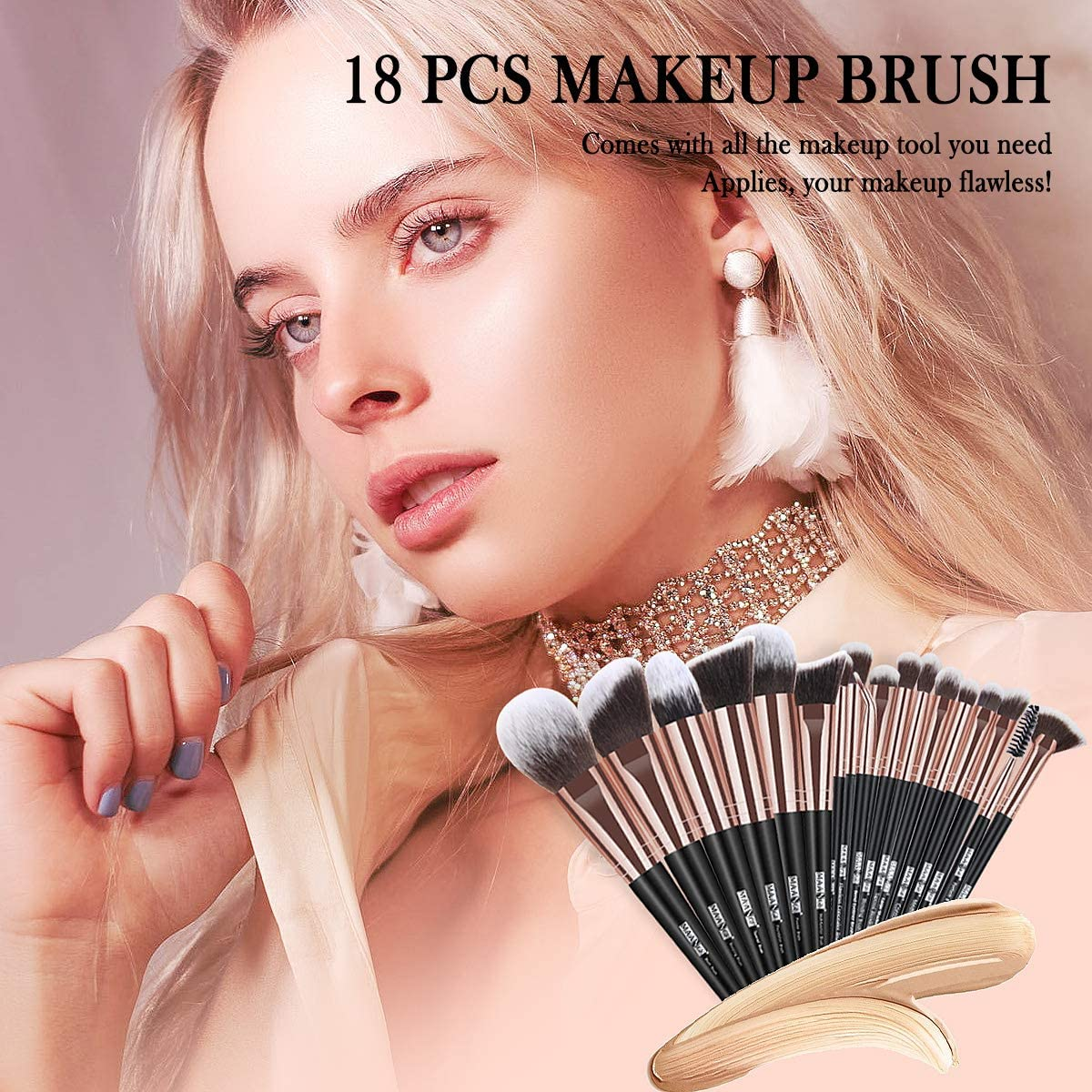 Makeup Brushes, 18 Pcs Professional Premium Synthetic Makeup Brush Set with Case, Foundation Kabuki Eye Travel Make up Brushes Sets (Black Gold) image number 1