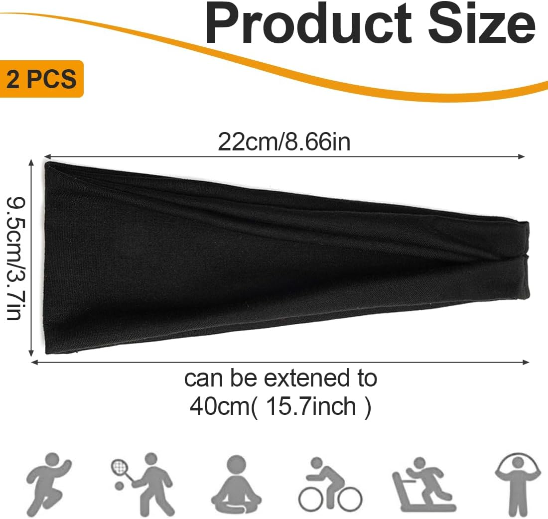 DLPRK 2 Pack Yoga Headbands, Elastic Hair Bands, Non-Slip Hair Band, Women, Sports, Running, Exercise, Gym image number 2