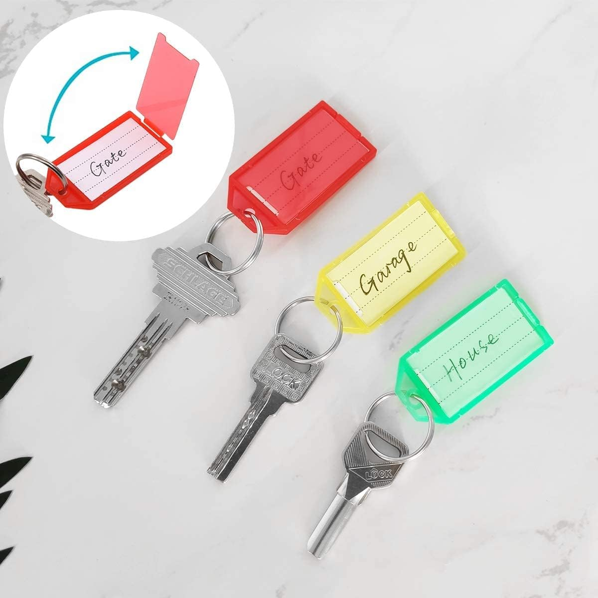 Key Tag Rack with 8 Tags,Key Tags with Holder Tags Plastic with Ring,Tough Plastic Key Tags,Plastic Wall Mounted Key Organizer with Transparent Tough Key Tag Identifiers Markers with 8 Keyring Tags image number 2