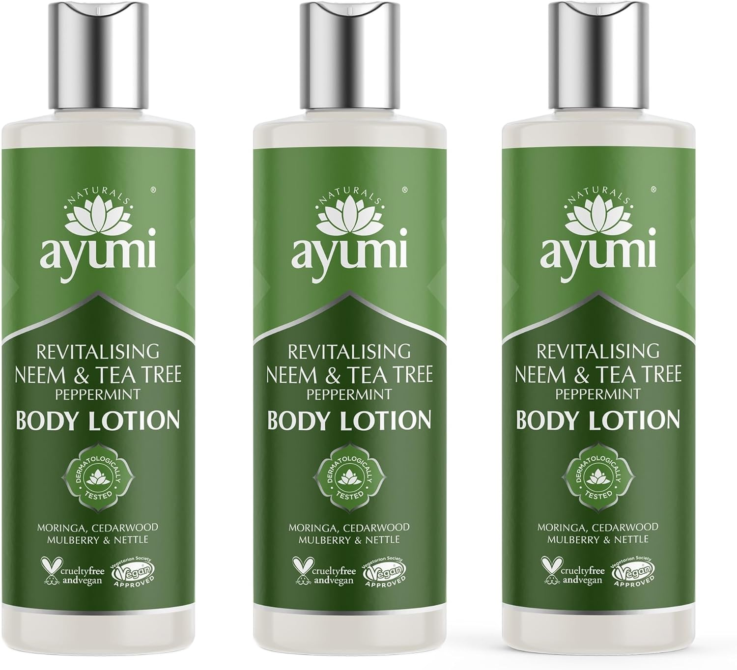 Ayumi Neem & Tea Tree Body Lotion. Vegan, Cruelty-Free, Dermatologically-Tested, 3 X 250Ml image number 1