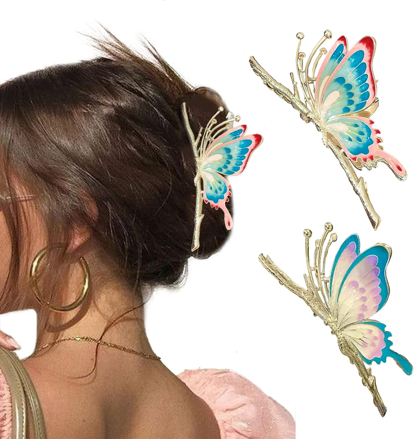 Itingstere Butterfly Hair Claw Clips for Women,2Pcs Large Non-Slip Strong Metal Butterfly Hair Clips Sparkly Hold Hair Jaw Clips Cute Hair Claws Big Butterfly Clips Cute Hair Clips Headwear Gifts