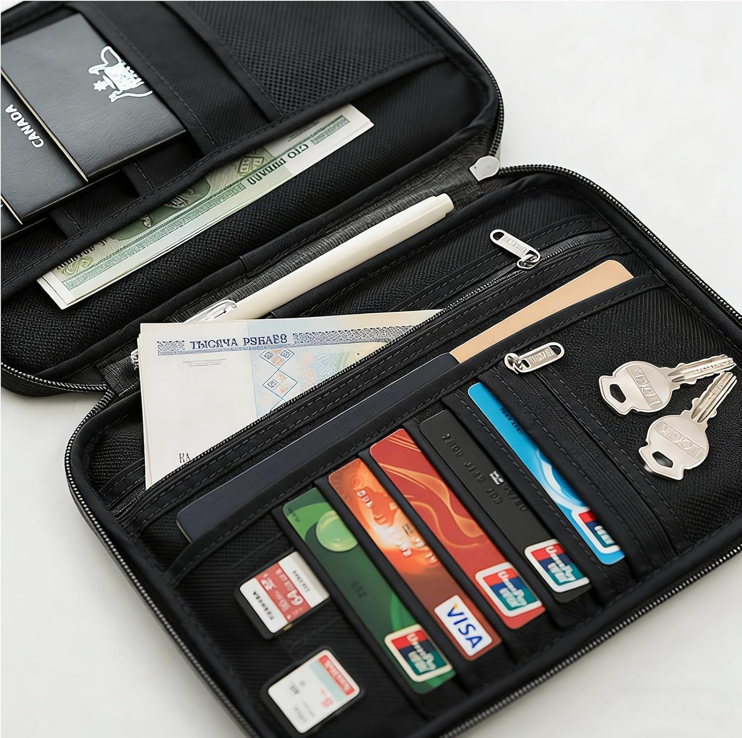 Travel Passport Wallet Family Passport Holder with RFID Blocking and Waterproof Features - Document Organizer for Men and Women, Compact and Stylish, Black image number 2