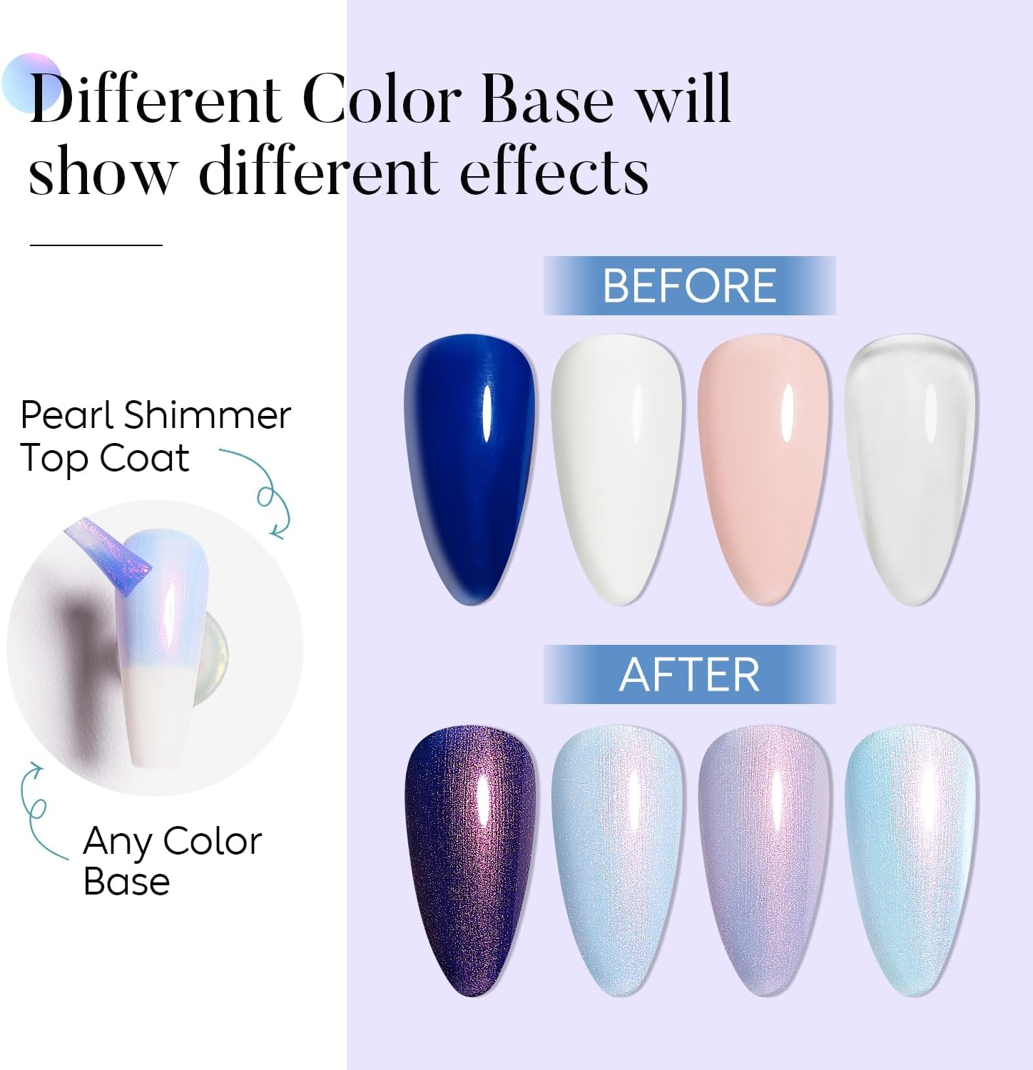 AIMEILI Hema Free Gel Nail Polish Pearl Top Coat, Cruelty Free, Vegan, 2 in 1 Pearlescent Glitter Glossy Shiny No Wipe Gel Top Coat 005