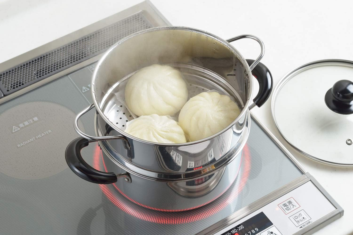 Yoshikawa SJ2967 Double-Handed Pot, Two-Stage Steamer, Stainless Steel, 7.9 Inches (20 Cm), Gas Fire, Induction Compatible, Steamed Food image number 5