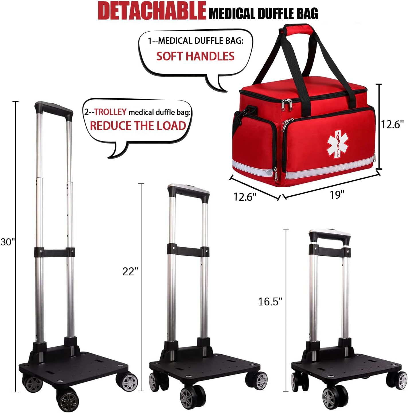 Medical Bag Rolling Roller Bag Trolley Duffel Nurses EMT CNA RN Empty for First Aid Responder Home Health Care Nursing Student Roll Duffle Bag Carry on Wheels Wheeled Work Physicians Doctor, Red image number 5