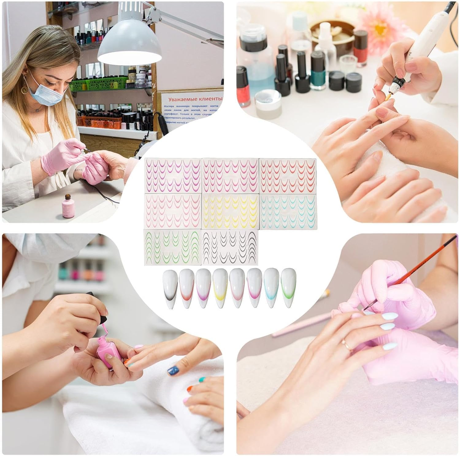 Nail Decals | 8 Colors French Tip Decals - Salon Manicure Nail Stickers for Women Girls Daughter Home Birthday Toenail French Tips image number 1