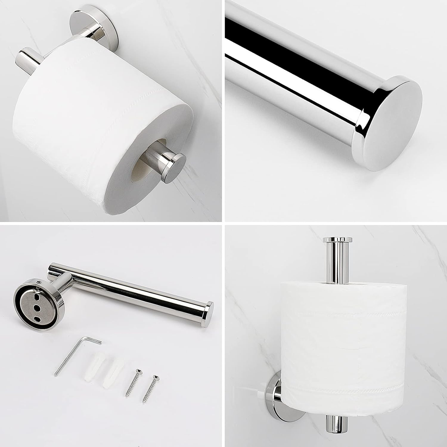 Nearmoon 2 Pieces Bathroom Hardware Accessories, Towel Ring and Toilet Paper Holder- Stainless Steel Bath Towel Hanger and Hand Towel Holder, Wall Mounted (Chrome Finish) - Brushed Nickel image number 4