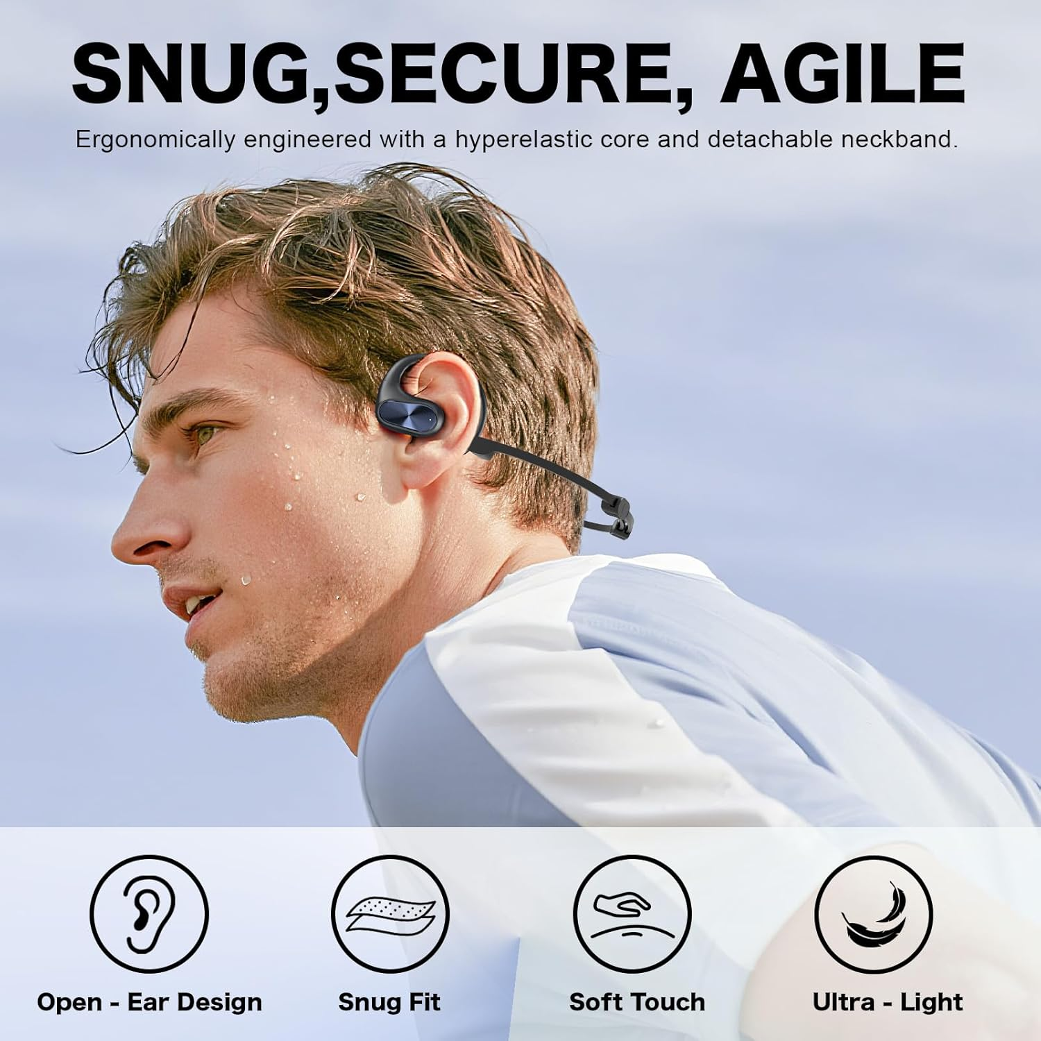 KIM HOST 020 Open Ear Headphones,Bluetooth 5.3 Earbuds Stereo Deep Basswith Earhooks, 55H Playtime, Crystal Clear Calls, Sweat Resistant Open Ear Wireless Earbuds for Workout/Running（Black） image number 4