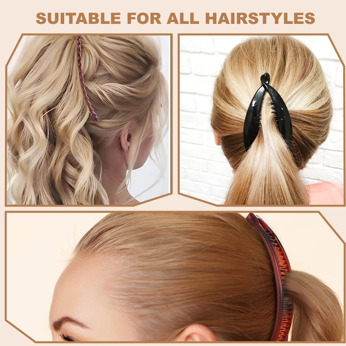 6PCS Banana Clip, Banana Clip Hair Comb Resin Banana Clip Hair Comb for Hair Bananas Ponytail Hair Styling Accessories Interlocking Hair Styling Accessories for Women Girls image number 3