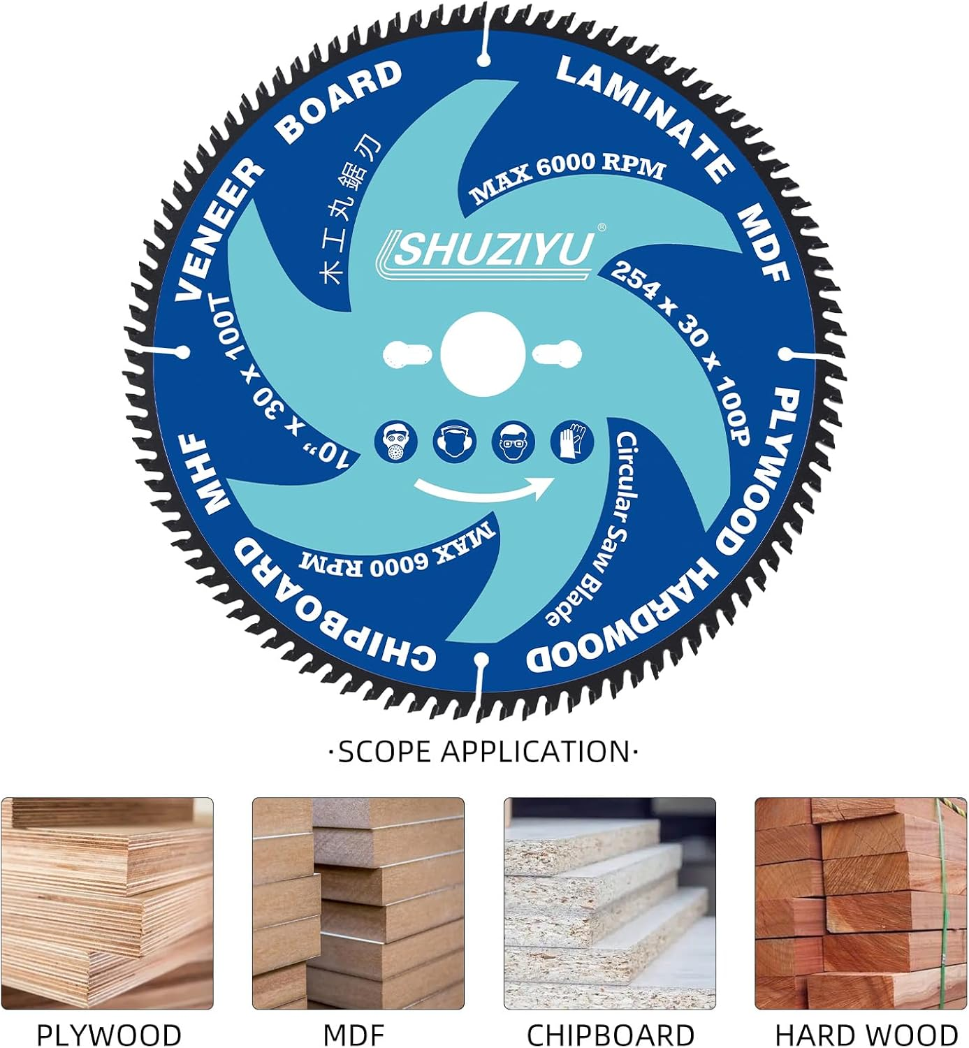 LSHUZIYU. 254Mm 100T, Centre Hole 30Mm with 25.4-22.23-20-15.88Mm Washer. Wood Working Circular Saw Blade. Mitre Saw Blade, Table Saw Blade image number 3